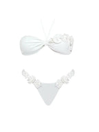 Halter Solid Color Floral Embellished Swimsuit