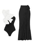 Pearl Flower Embellished Swimsuit Set