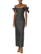 Bow Sleeve Off-Shoulder Midi Dress – Sleek, Feminine Elegance