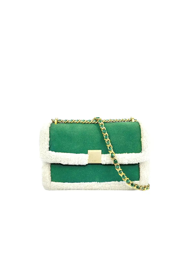 Vintage Shearling Leather Shoulder Crossbody Bag