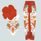 Floral Print One-Piece with 3D Flower Detail