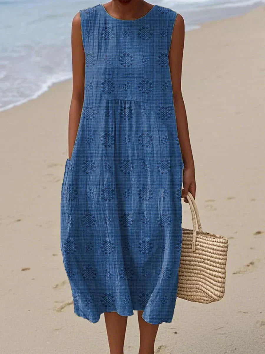 Mia™- Elegant Sleeveless Cotton Dress with Pockets