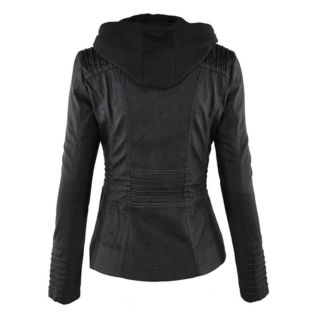 Pia | Moderne Lederjacke mit Kapuze