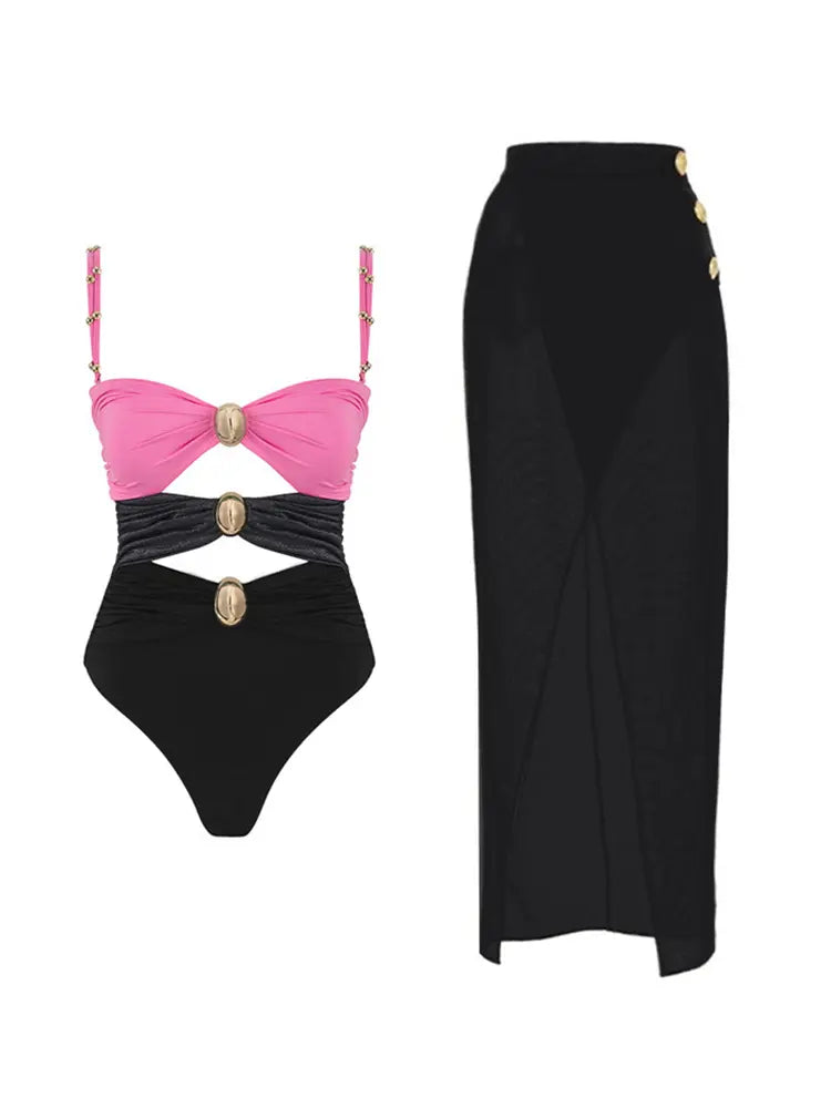 Morandi Colorblock High-Waist Swimsuit Set