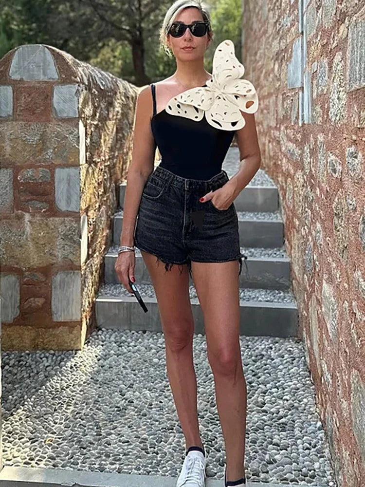 3D Butterfly Cutout One-Shoulder Swimsuit