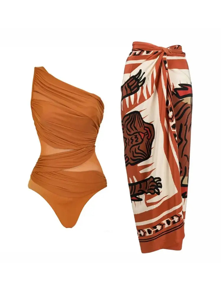 One-Shoulder Monokini Swimsuit Set