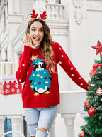 Round Neck Casual Penguin Embroidery Knit Sweater