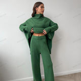 Turtleneck Split Sweater Loose Knit Pants Set
