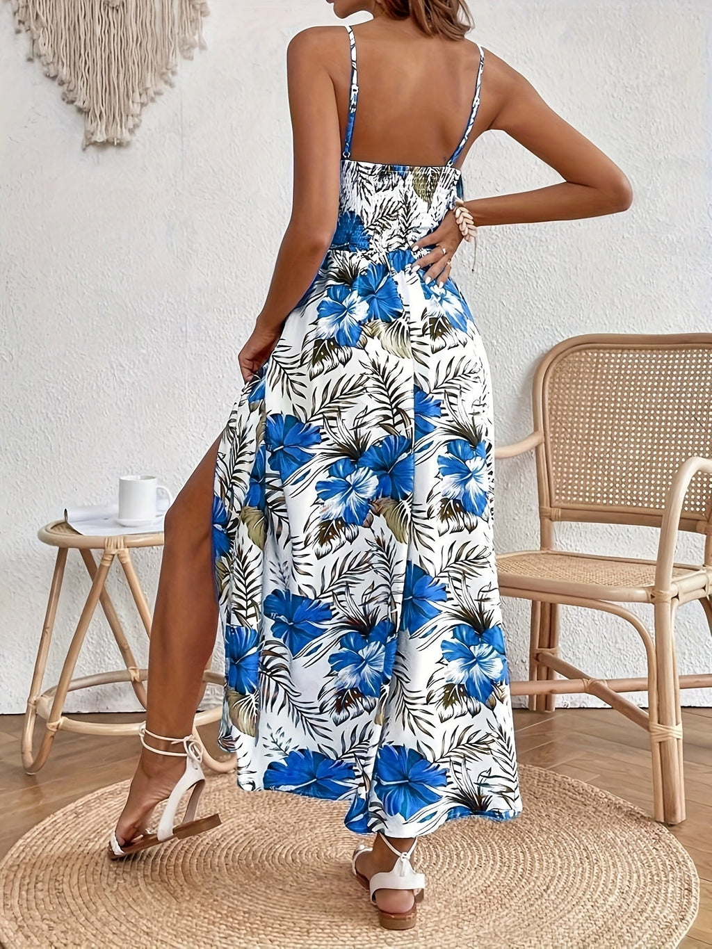 Maple - Floral V-Neck Suspender Maxi Dres