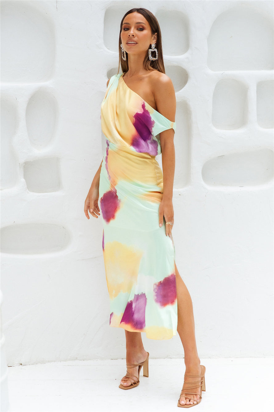 Talk To Me Midi Dress – Asymmetrical Satin Elegance for Special Occasions