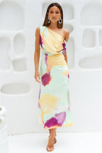 Talk To Me Midi Dress – Asymmetrical Satin Elegance for Special Occasions