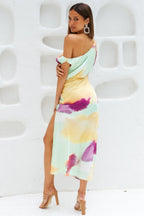 Talk To Me Midi Dress – Asymmetrical Satin Elegance for Special Occasions