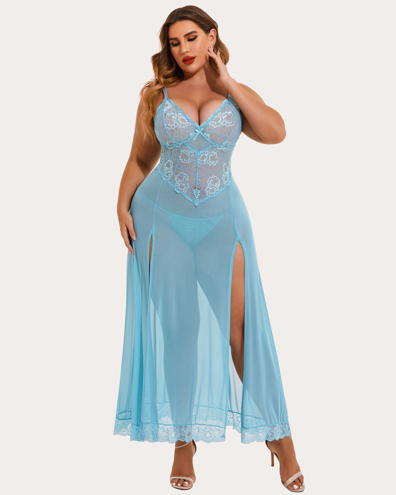 Plus Size Floral Side Slits Nightdress