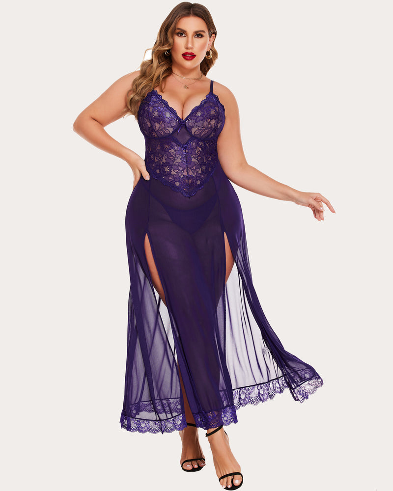 Plus Size Floral Side Slits Nightdress