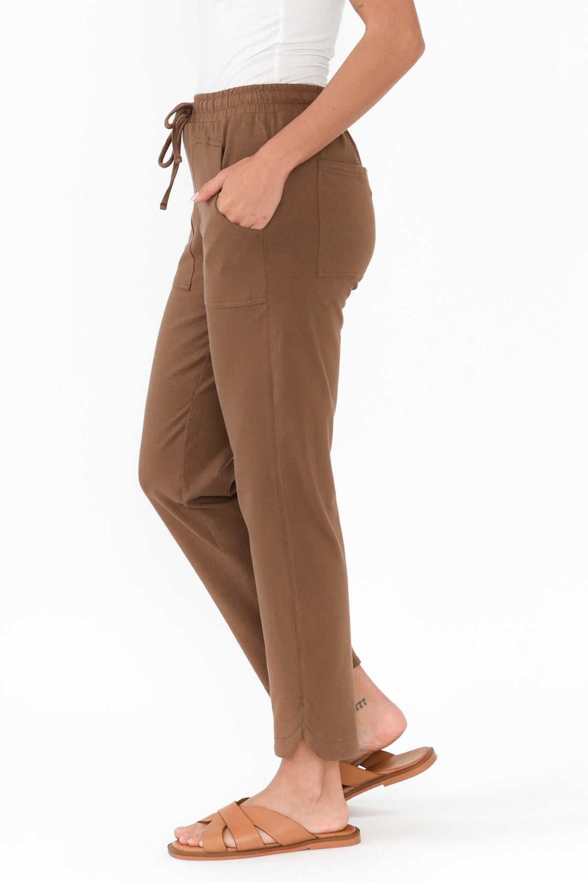 Angie Chocolate Cotton Drawstring Pants
