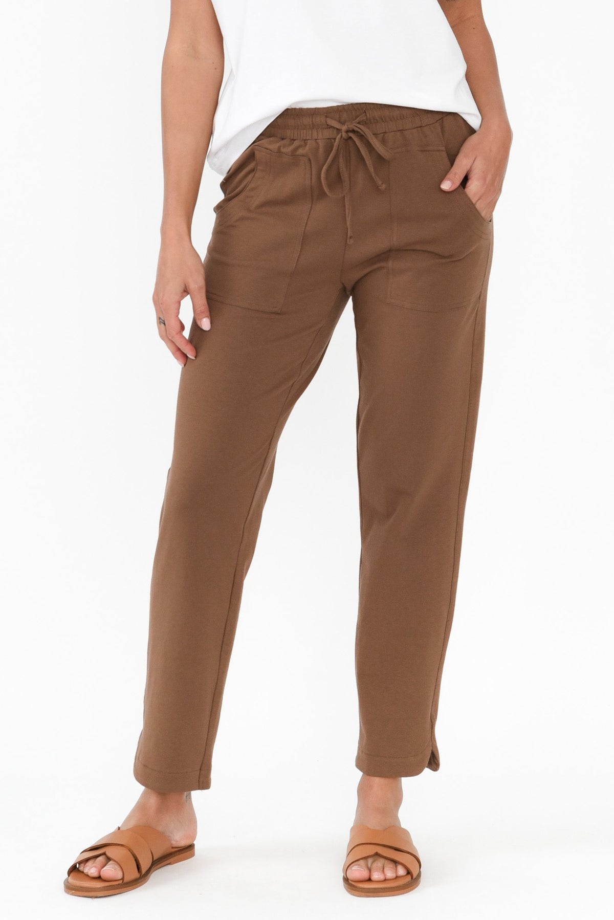 Angie Chocolate Cotton Drawstring Pants