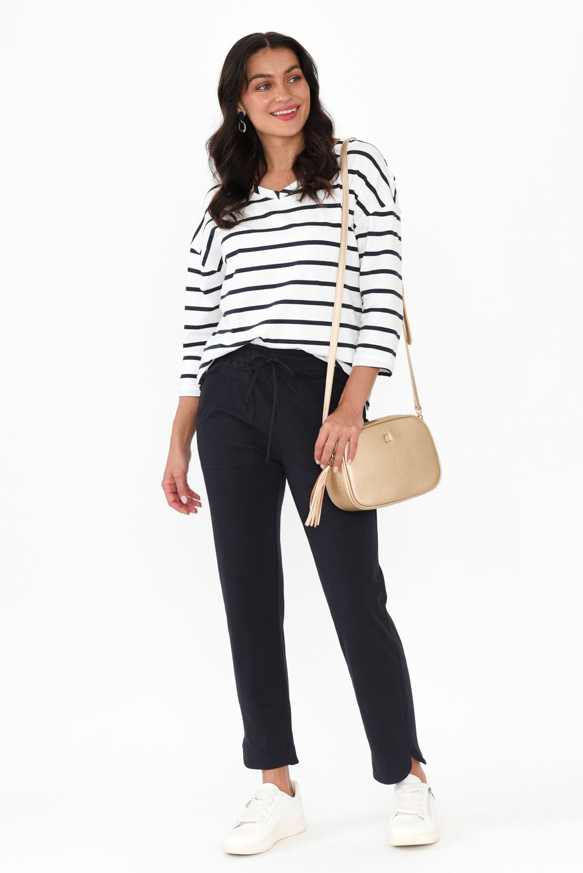 Angie Navy Cotton Drawstring Pants