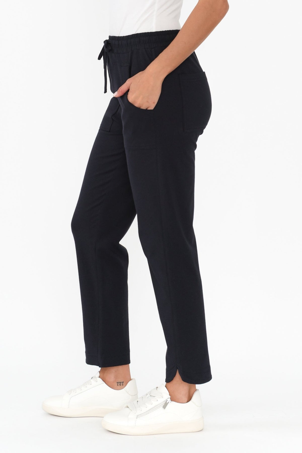 Angie Navy Cotton Drawstring Pants