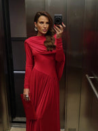 Draped Back Long-Sleeve Dress