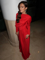 Draped Back Long-Sleeve Dress