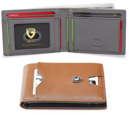 Men's Slim Leather RFID Blocking Wallet - Minimalist Carbon Fiber Bifold