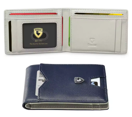 Men's Slim Leather RFID Blocking Wallet - Minimalist Carbon Fiber Bifold