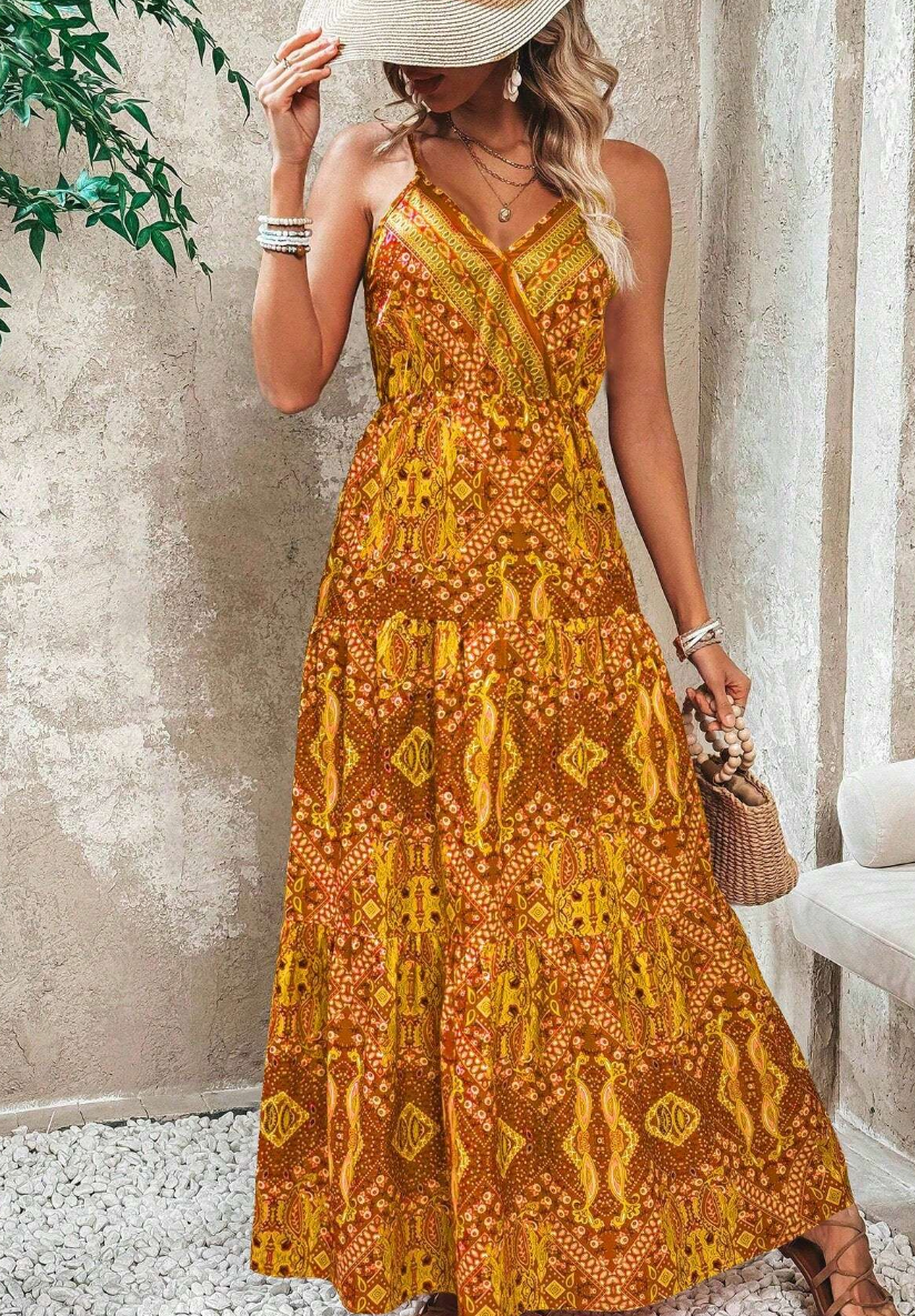 Wren - Boho Spaghetti Strap V-Neck Maxi Dress