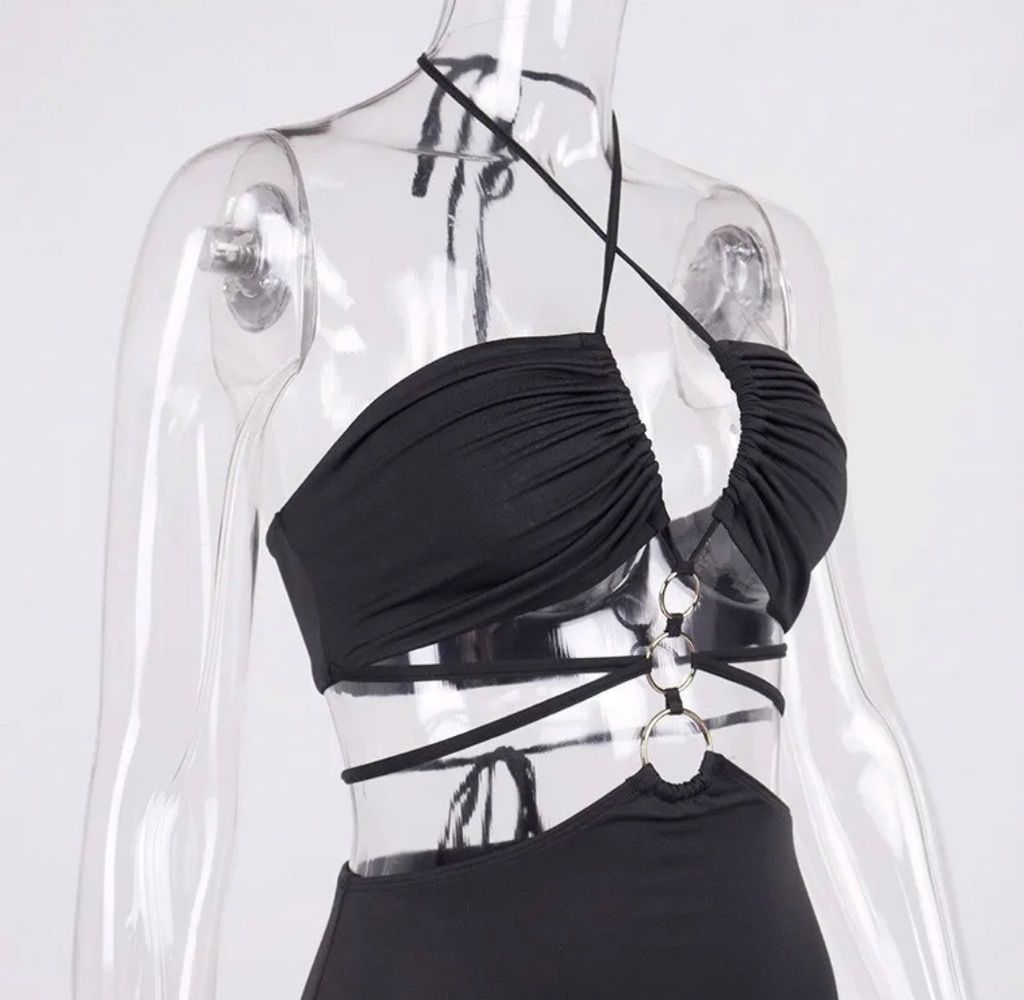 Hollow Out Tied High Slit Dress – Bold Halter Party Look