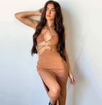 Hollow Out Tied High Slit Dress – Bold Halter Party Look