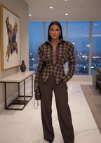 Kafra Brown Plaid Blouse