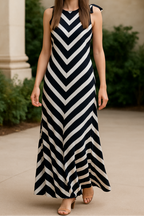 Mono Fluid Stripe Maxi Halter Dress