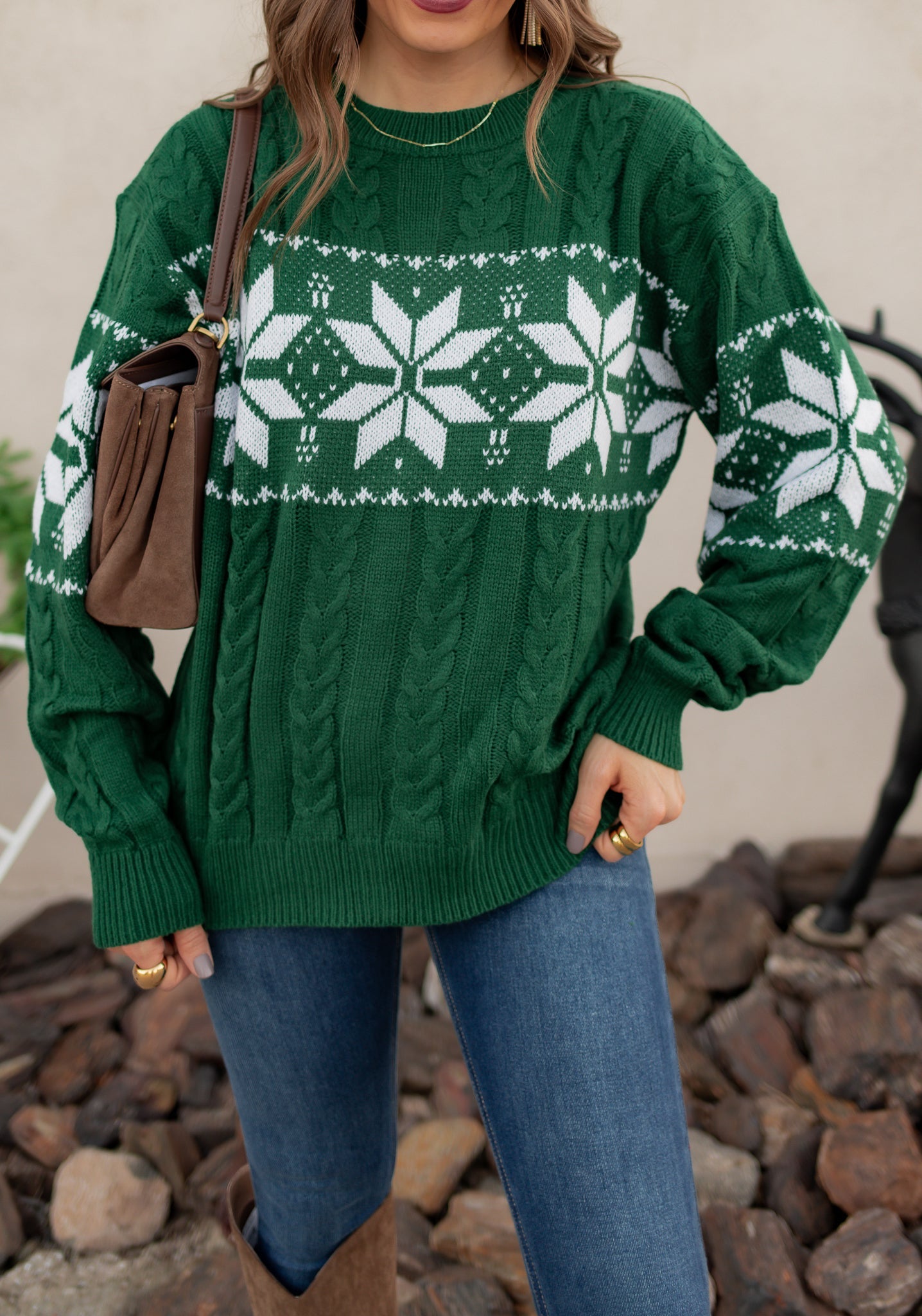 Vintage Snowflake Cable Knit Sweater