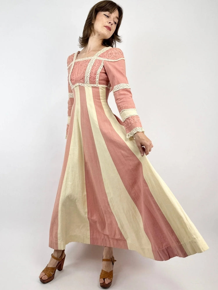 Ribbon Embroidered Stripe Dress