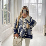 Vintage Ink Painting Print Quilted Oversized Jacket