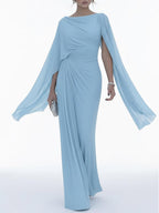 Elegant Draped Cape Sleeves Maxi Dress