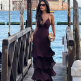 Elegant Burgundy Tiered Maxi Dress