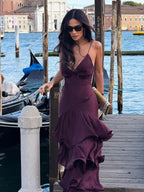 Elegant Burgundy Tiered Maxi Dress