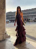 Elegant Burgundy Tiered Maxi Dress