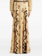 Floral Printed Ruffled Lace Trim Maxi Skirt