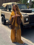 Elegant Tassel Drawstring Waist Wide Leg Pants Set