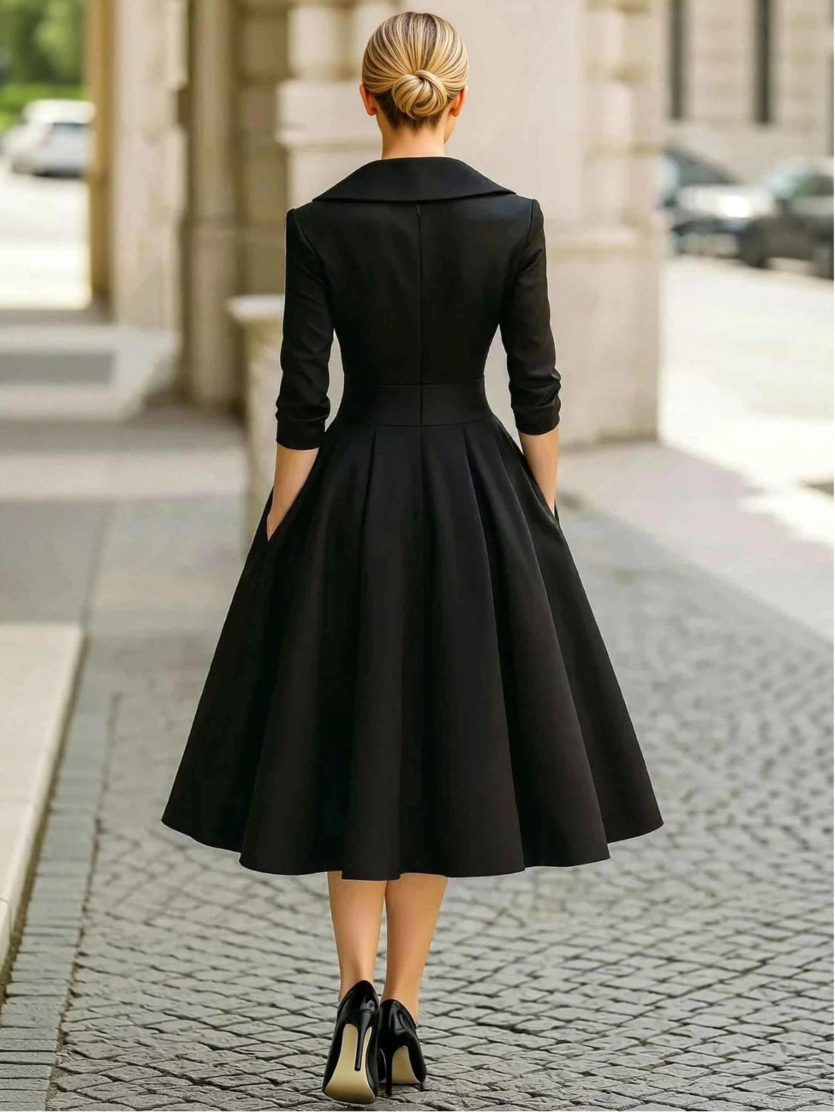 Elegant V-neck Long-sleeved Midi Dress