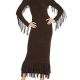 Ribbed Knit Bodycon Fringe Maxi Dress