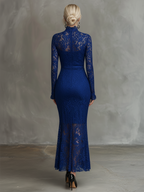 Elegant Party Black Stretch Lace Fishtail Maxi Dress