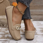Gold Chain Leather Loafers