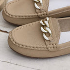 Gold Chain Leather Loafers