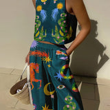 Linen Blend Unique Print Tank Set