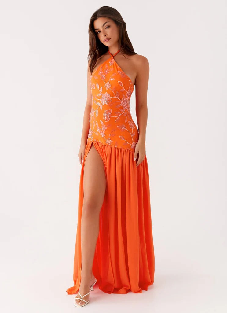 Isla Belle – Elegant Halter Split Dress