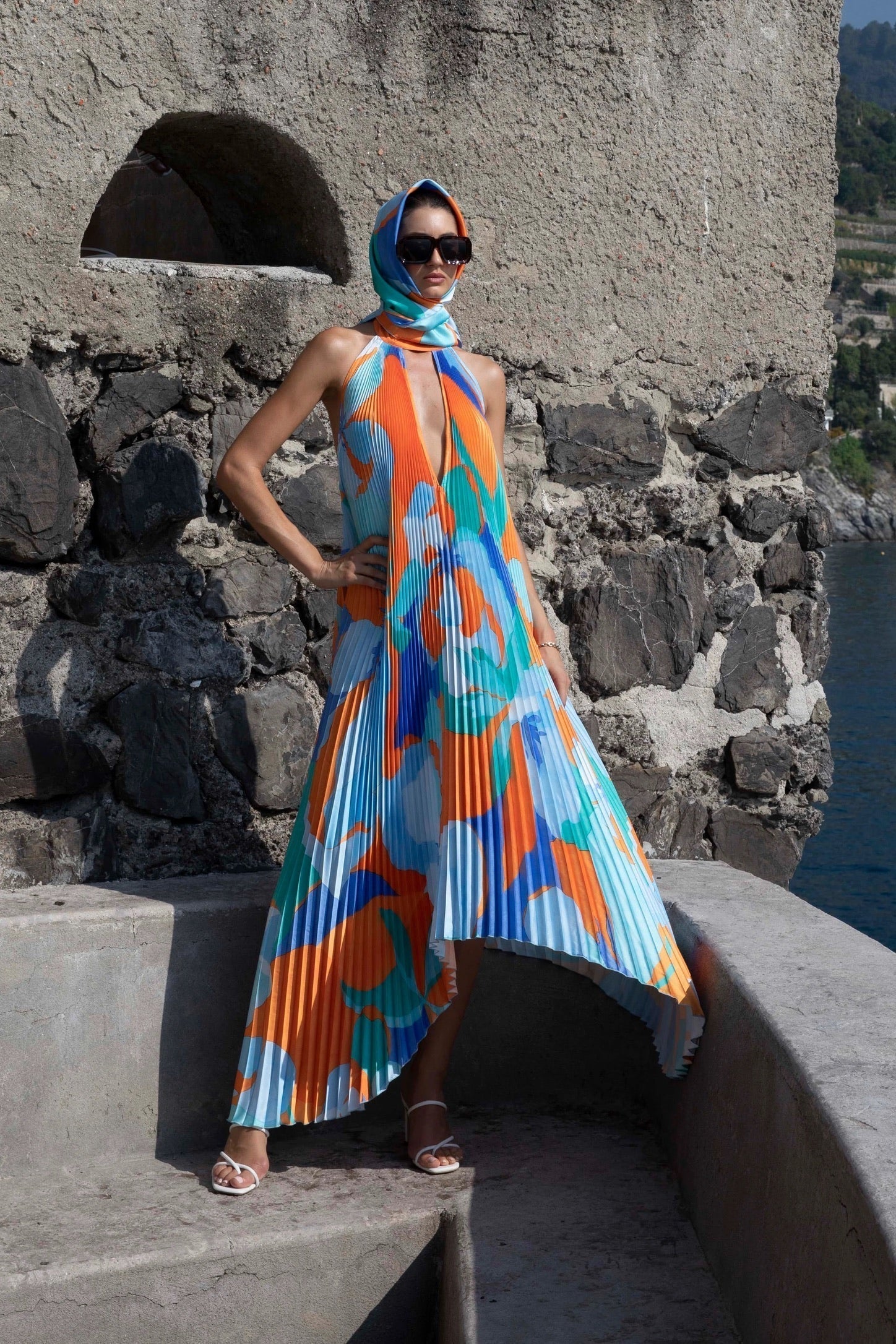 Shalia - Sultry Halter Pleated Maxi Dress