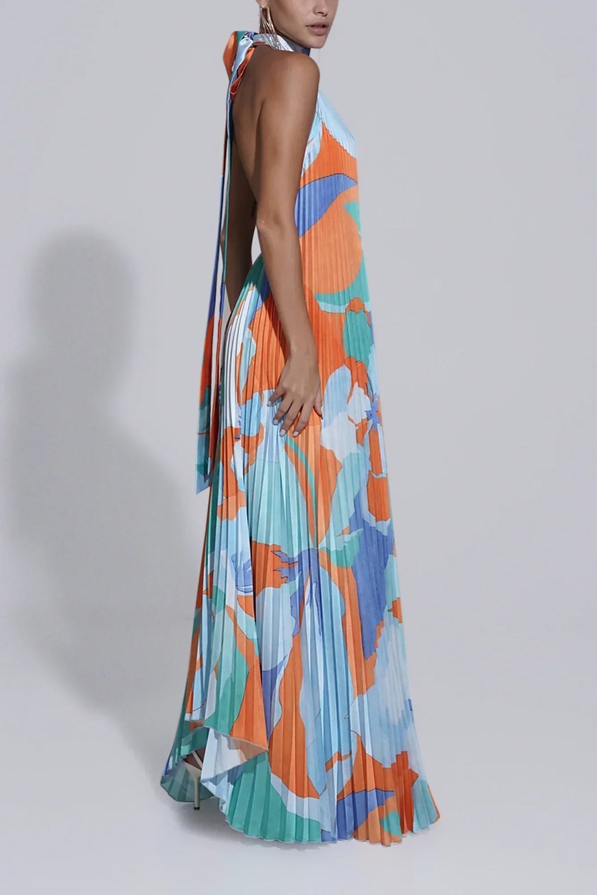 Shalia - Sultry Halter Pleated Maxi Dress