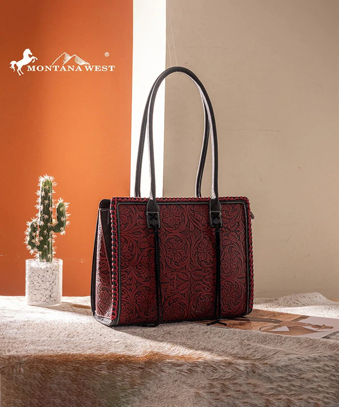 Montana West Floral Tooled Tote Bag